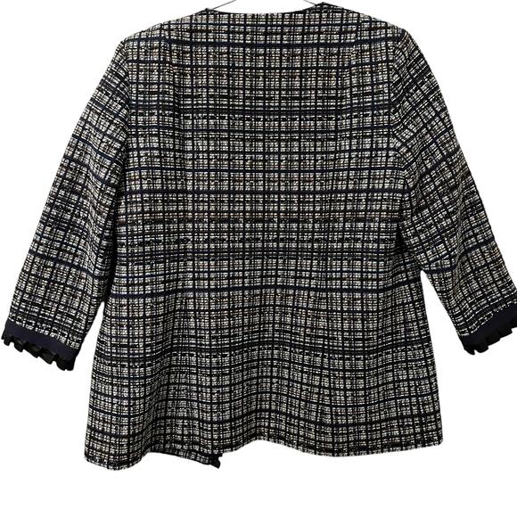 Sara Campbell Women’s Navy Tweed w fuax leather Ruffle Trim Blazer 10 - Picture 6 of 7